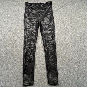 Spanx Faux Leather Black Camo Leggings Sz Small Petite EUC